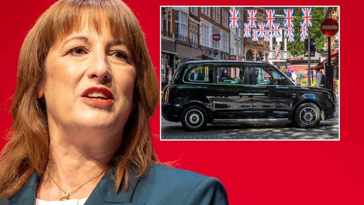 Chancellor Rachel Reeves and a taxi parked