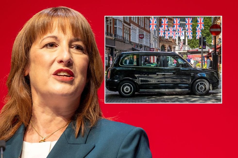 Chancellor Rachel Reeves and a taxi parked