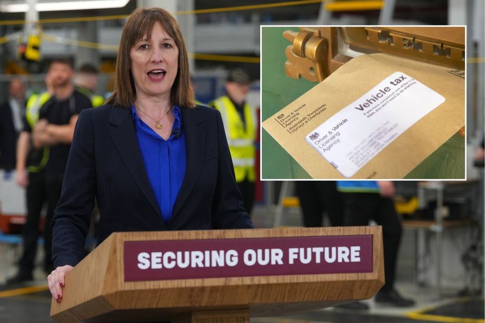 Chancellor Rachel Reeves and a vehicle tax reminder letter
