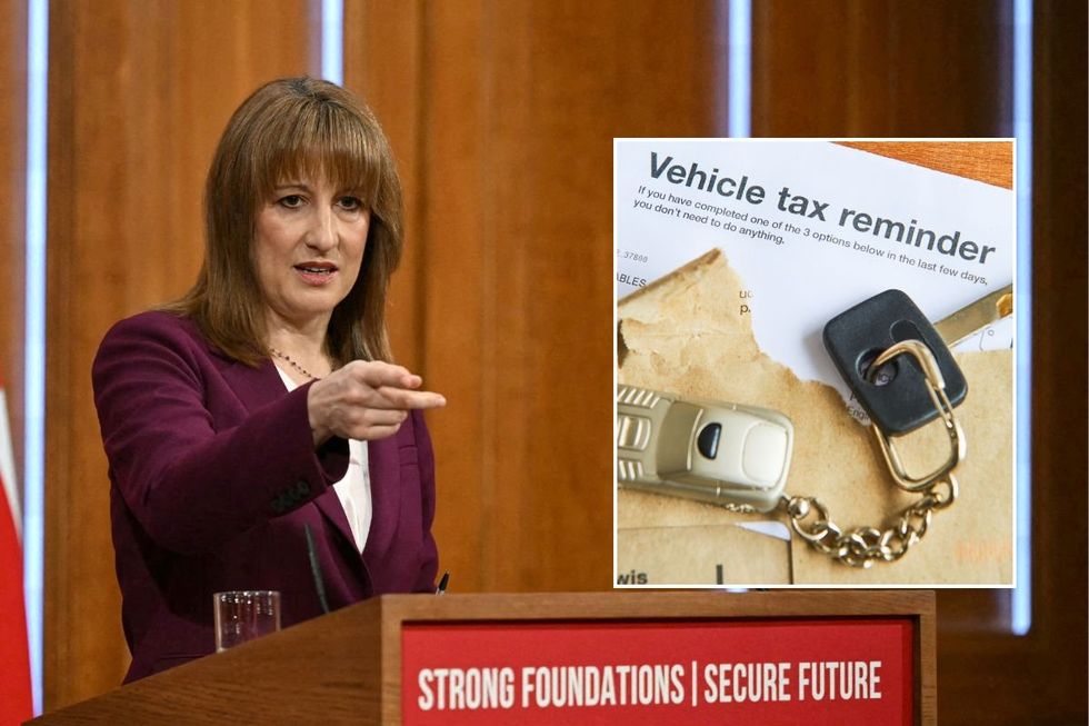Chancellor Rachel Reeves and a vehicle tax reminder letter