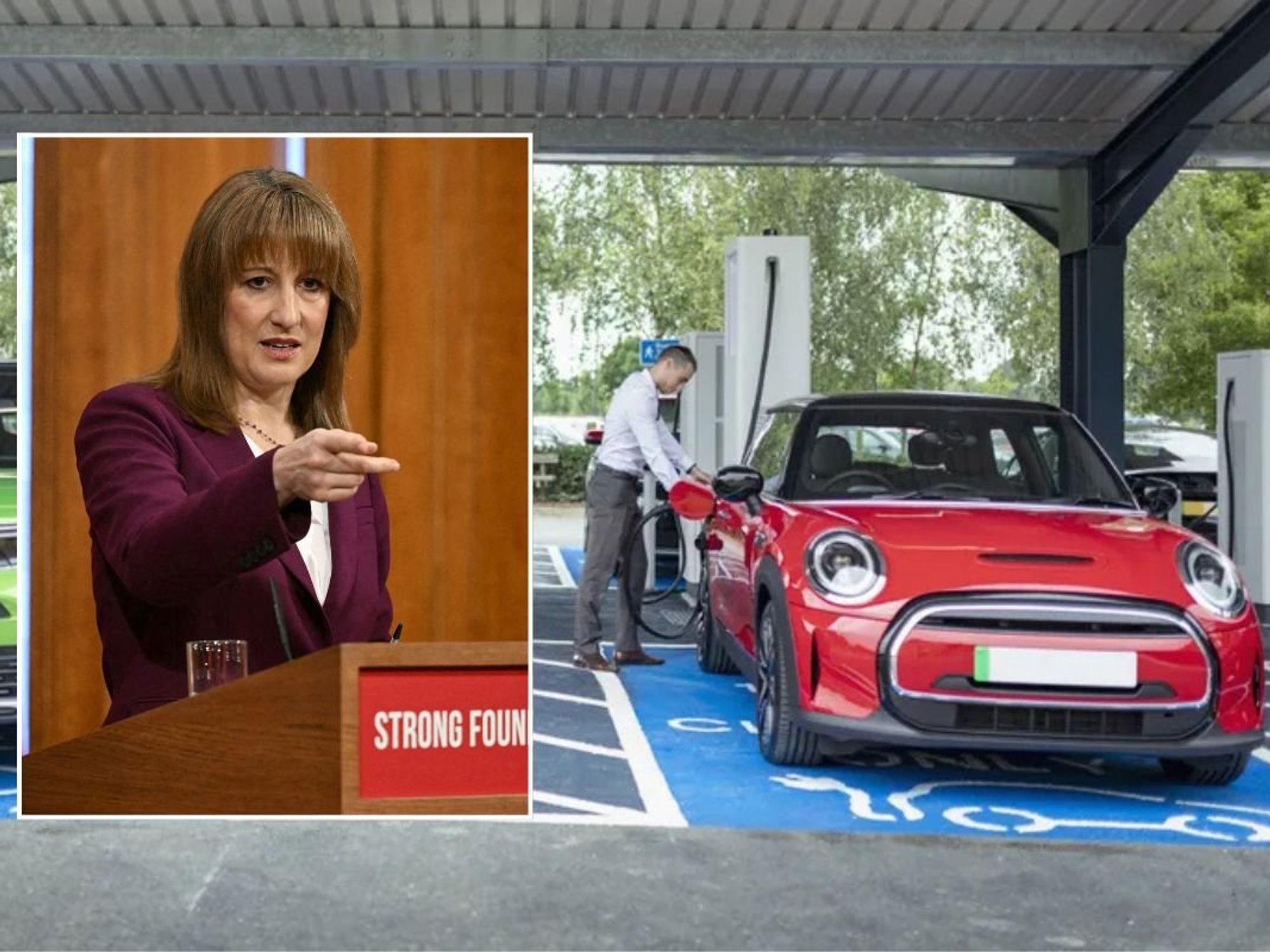 Chancellor Rachel Reeves and an electric car charger