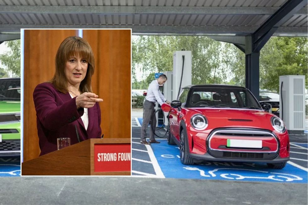 Chancellor Rachel Reeves and an electric car charger