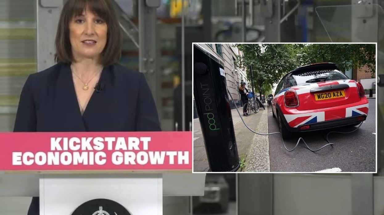Chancellor Rachel Reeves and an on-street electric vehicle charger