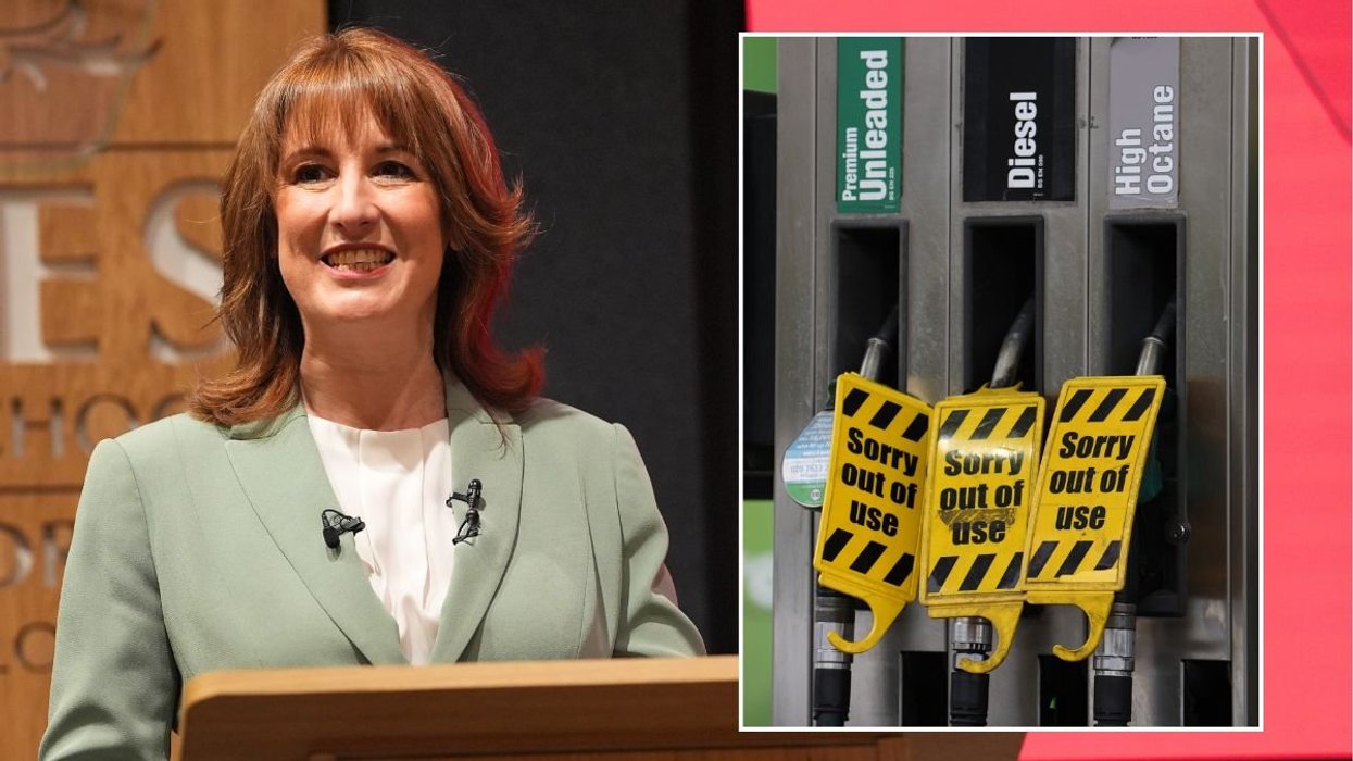 Chancellor Rachel Reeves and empty fuel pumps