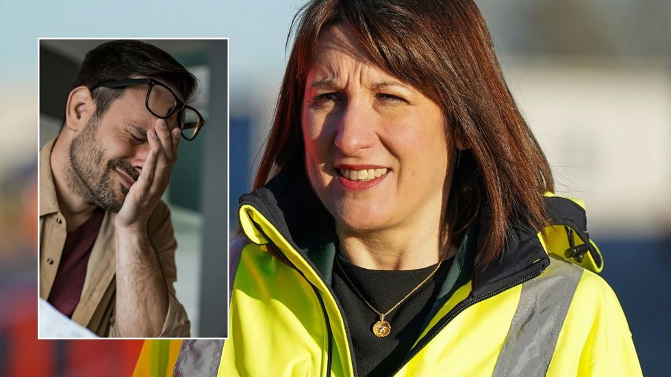 Chancellor Rachel Reeves and worried man