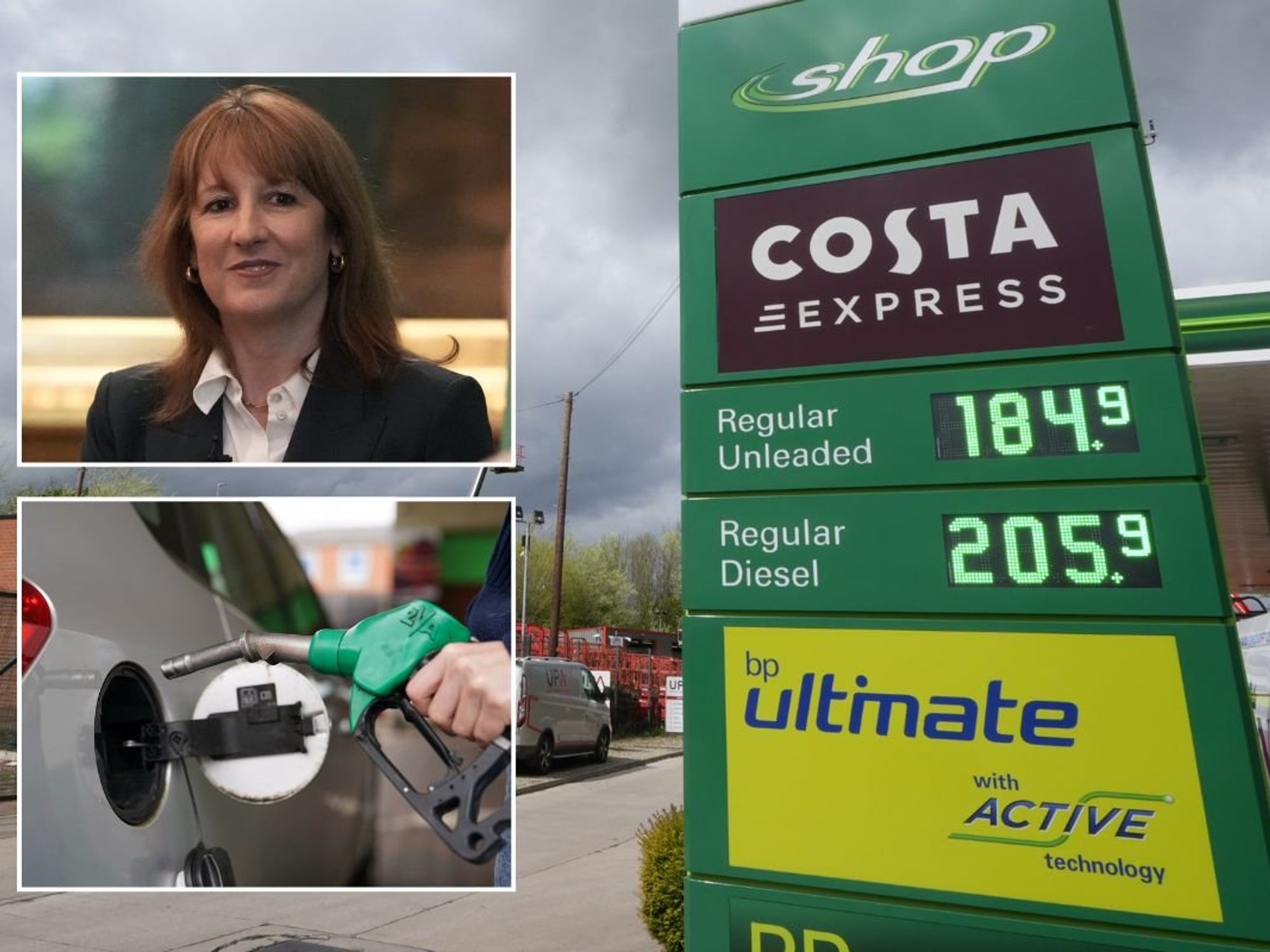 Chancellor Rachel Reeves, fuel prices and a petrol pump