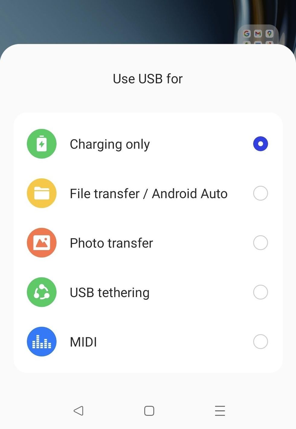 Nabijte pouze možnost na telefonu Android