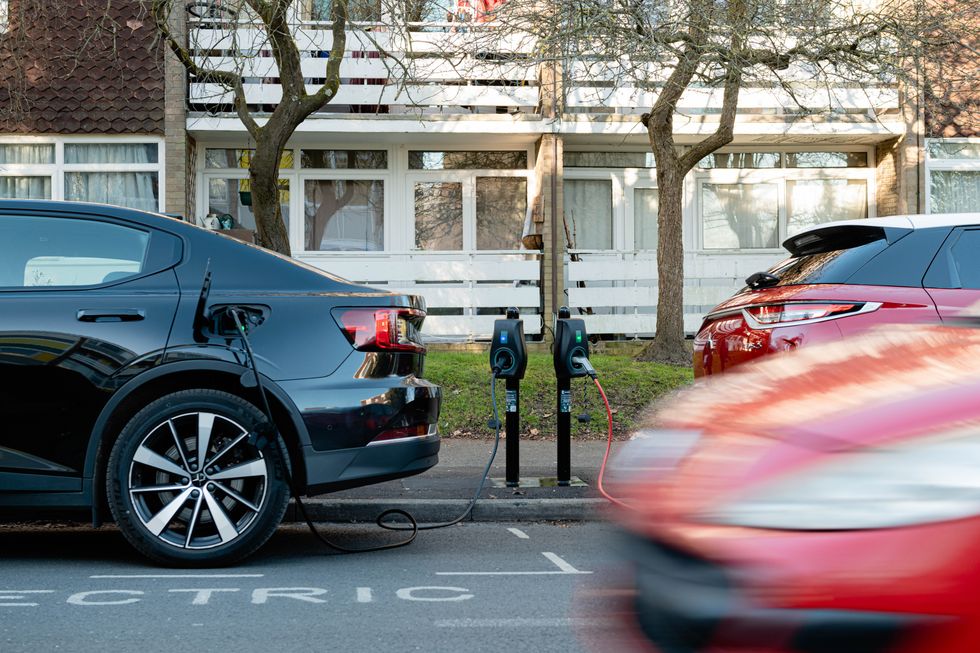 Chargers on a busy road