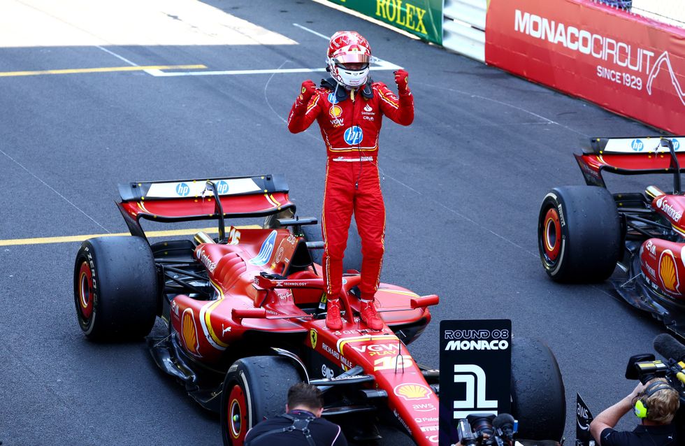 Charles Leclerc jumped out of his car after winning the race