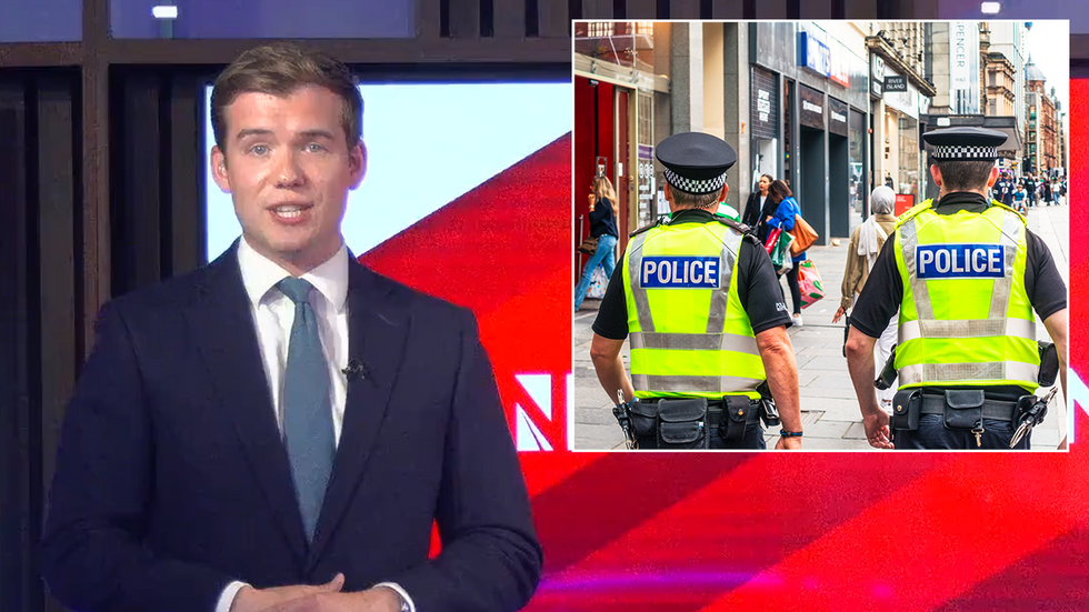 Charlie Peters with an inset image of two police officers