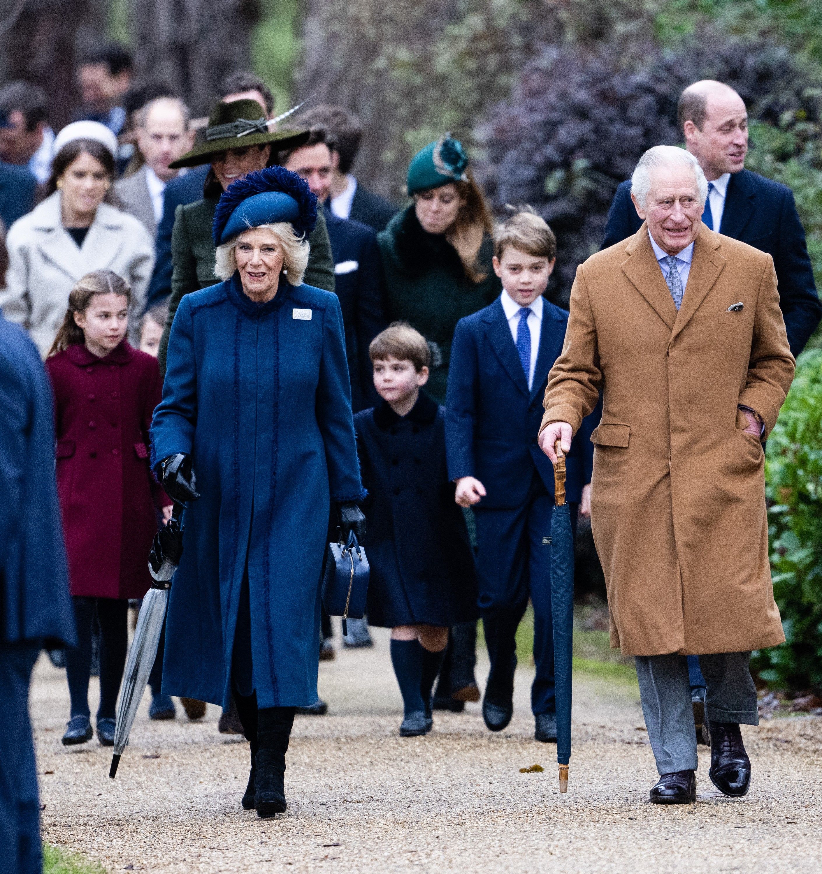 Charlotte, Kate, Camilla, Louis, George, William and King Charles
