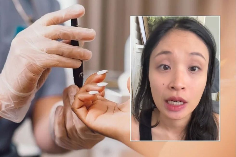 Charmaine and stock image of blood sugar test