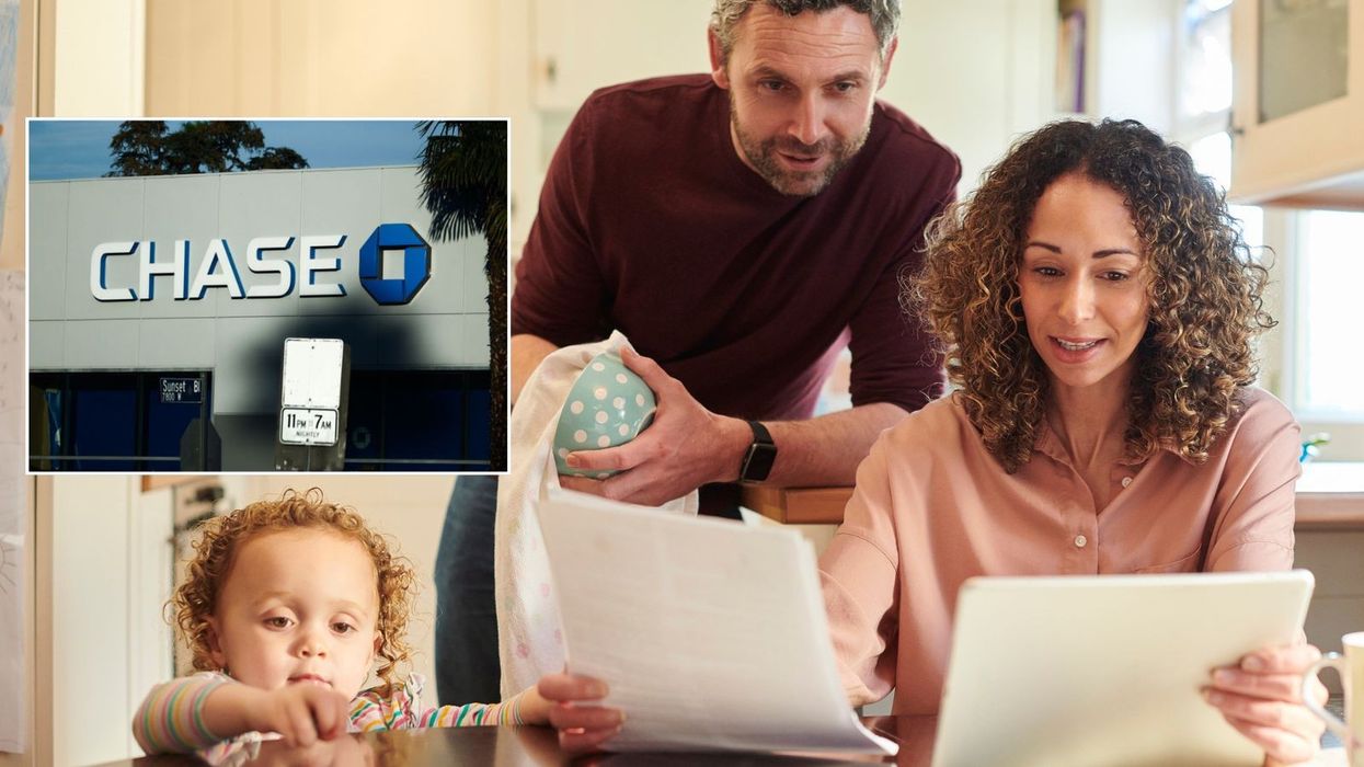 Chase Bank customer looking at laptop
