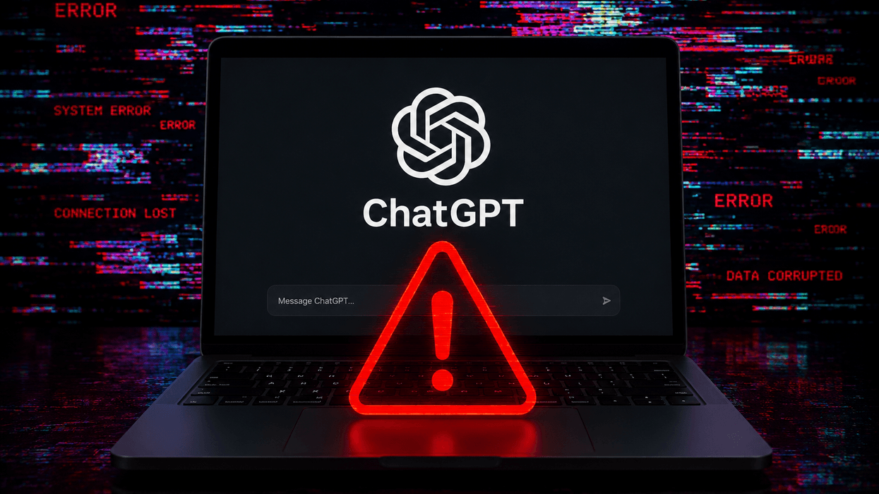 ChatGPT logo on laptop with red warning symbol