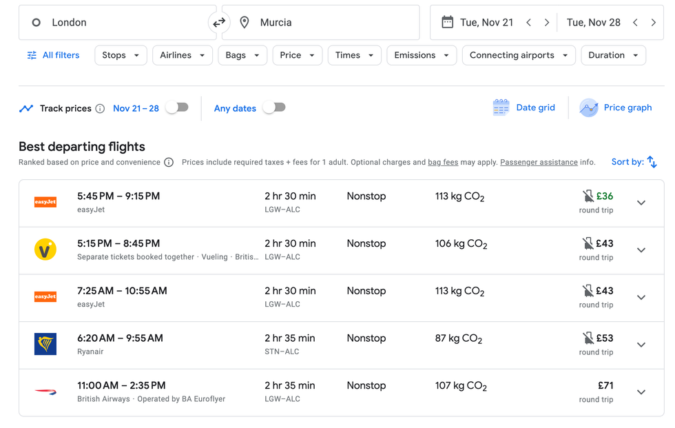 Cheap flights London to Murcia