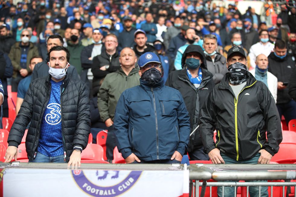 Chelsea fans show their dejection after Leicester City's Youri Tielemans scores the opening goal during the Emirates FA Cup Final at Wembley Stadium, London. Picture date: Saturday May 15, 2021.