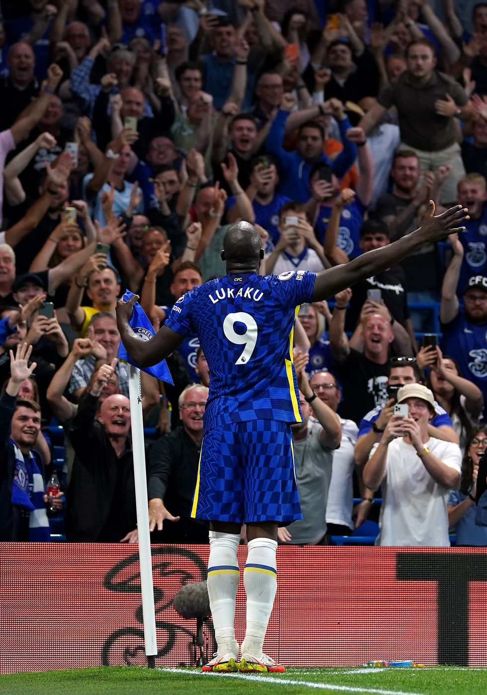 Chelsea's Romelu Lukaku celebrates scoring their side's third goal of the game during the match against Aston Villa at Stamford Bridge.