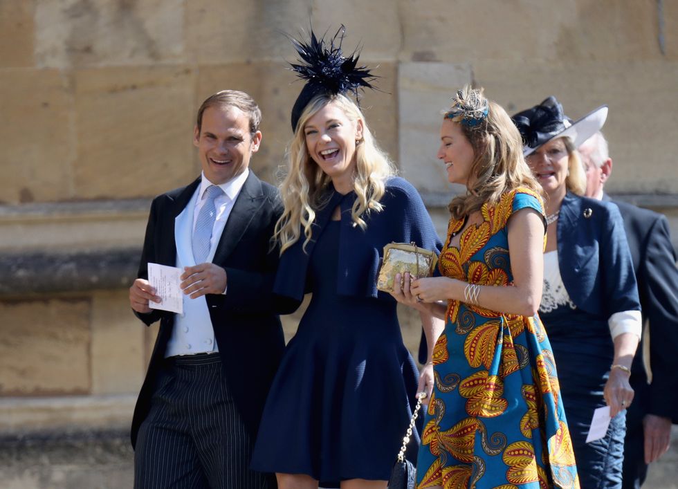 Chelsy Davy (centre) arrives at St George's Chapel at Windsor Castle for the wedding of Meghan Markle and Prince Harry.