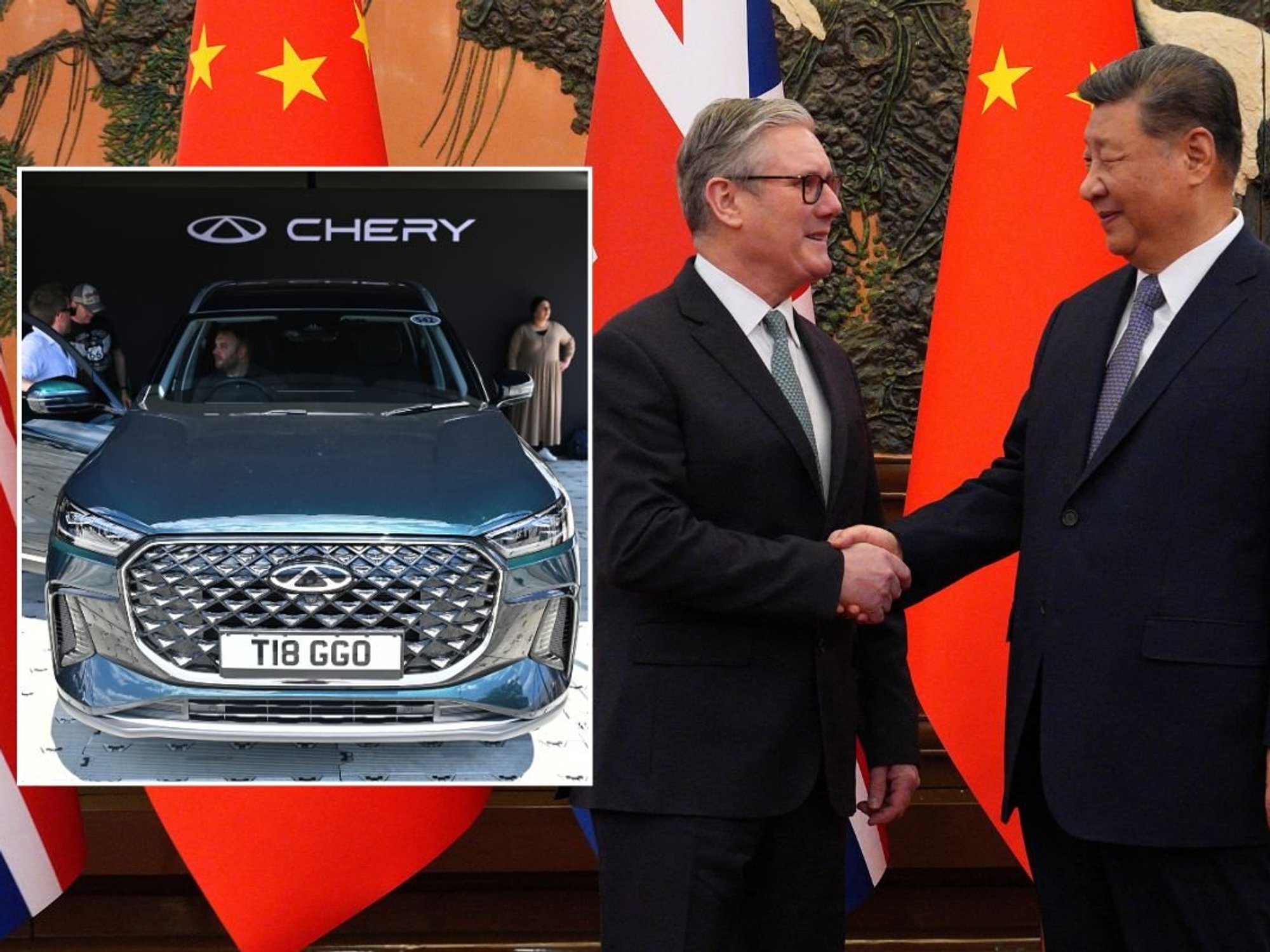 Chery Tiggo 8 and Prime Minister Keir Starmer meeting Chinese President Xi Jinping