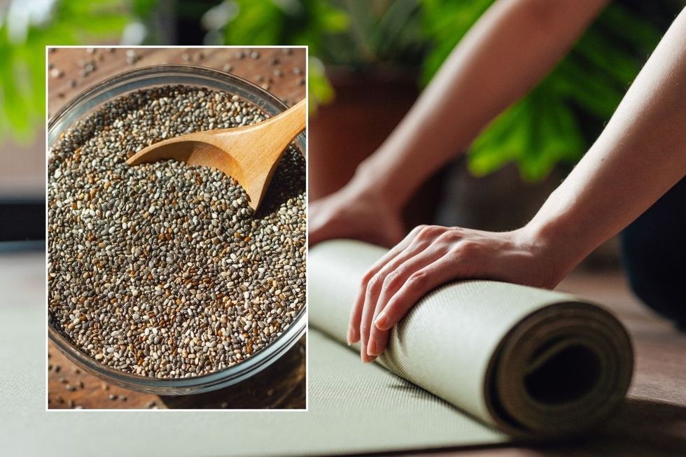 chia seeds and pilates mat