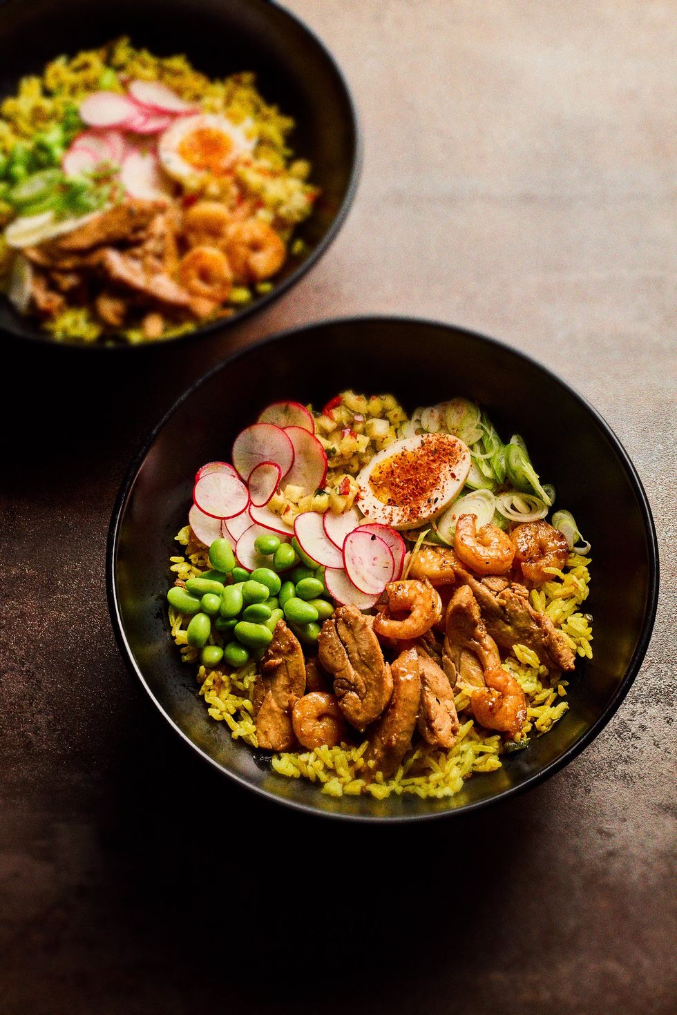 Chicken and prawn rice bowl