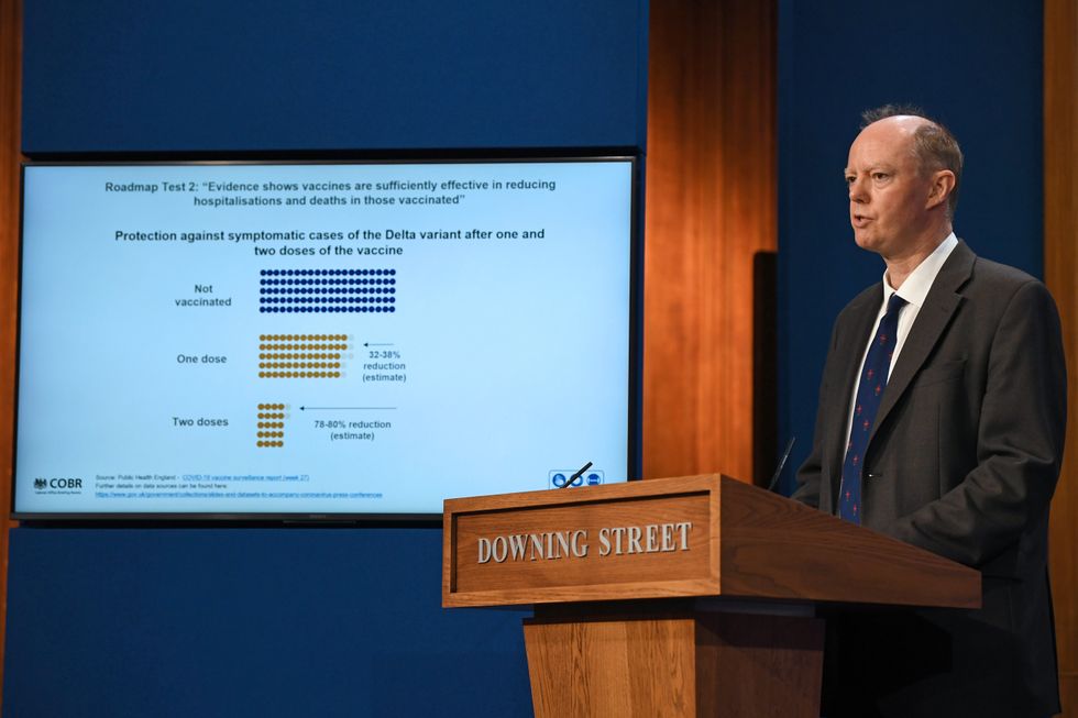 Chief Medical Officer for England Chris Whitty during a media briefing in Downing Street, London, on coronavirus (Covid-19). Picture date: Monday July 12, 2021.