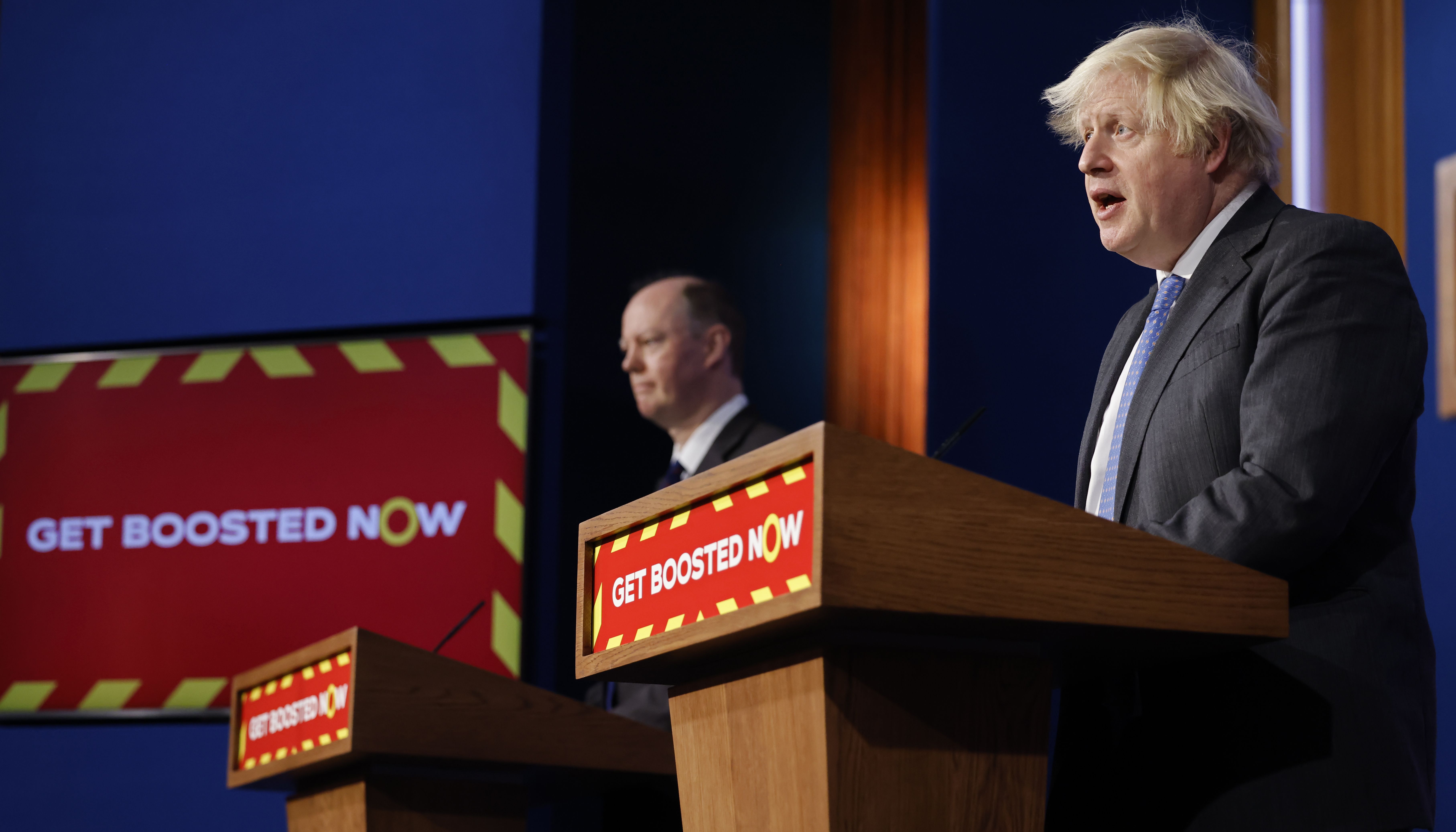 Chief Medical Officer for England Professor Chris Whitty (left) and Prime Minister Boris Johnson during a media briefing in Downing Street, London, on coronavirus (Covid-19).