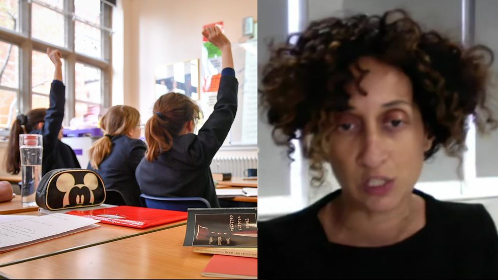 Children in a classroom and Katharine Birbalsingh speaks on GB News