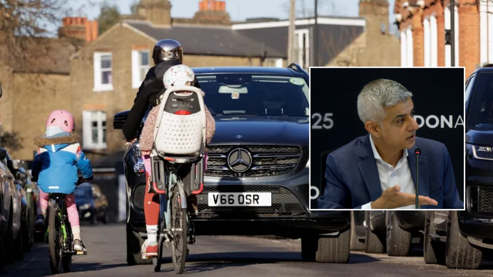 Children in front of SUV and Sadiq Khan