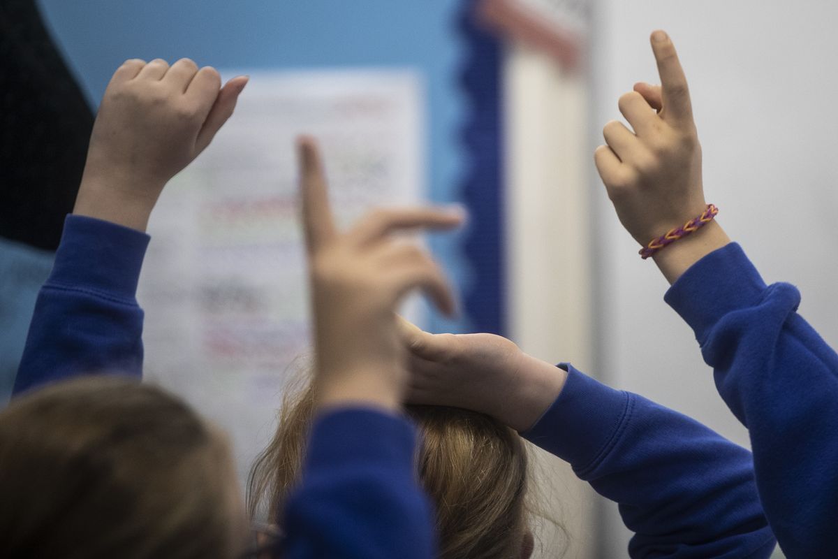 Children put their hands up to ask a question