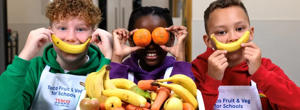 Children taking part in Tesco Fruit & Veg for Schools programme