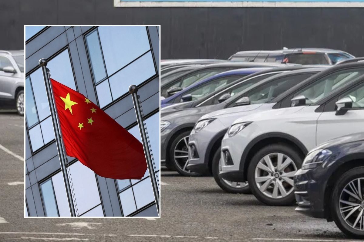 Chinese flag and a car sales dealership
