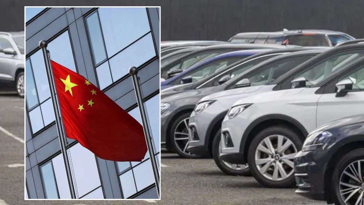 Chinese flag and a car sales dealership