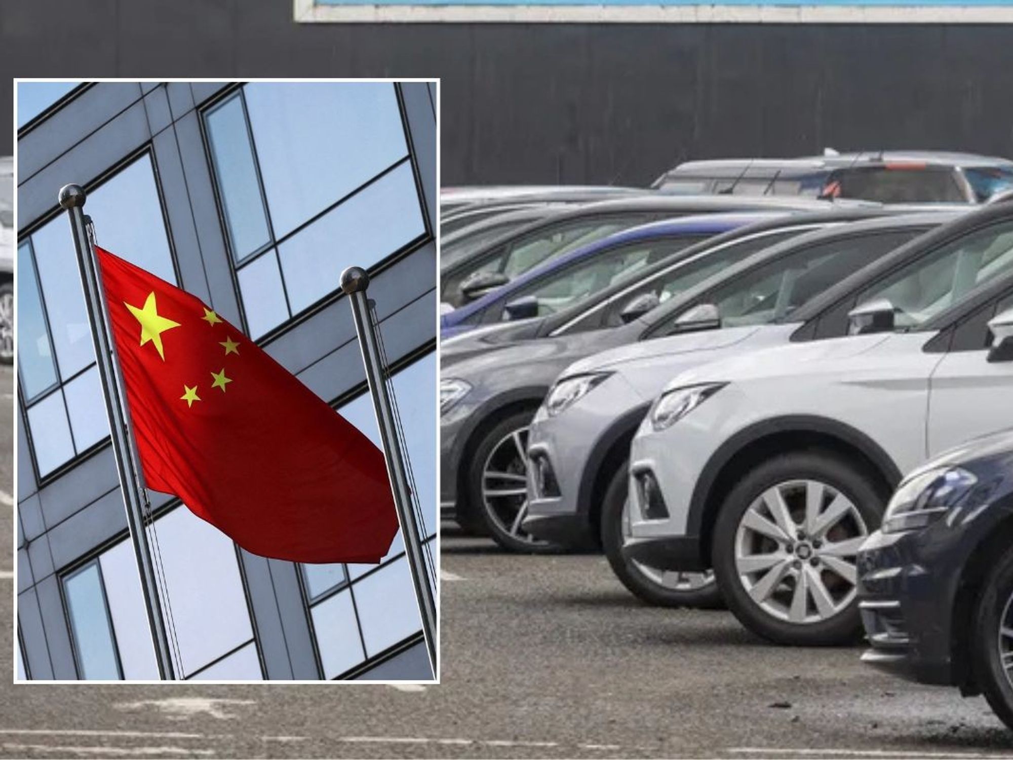 Chinese flag and a car sales dealership