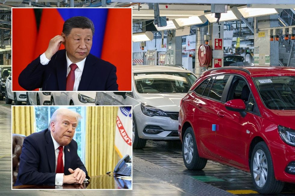 Chinese President Xi Jinping, US President Donald Trump and a car production facility