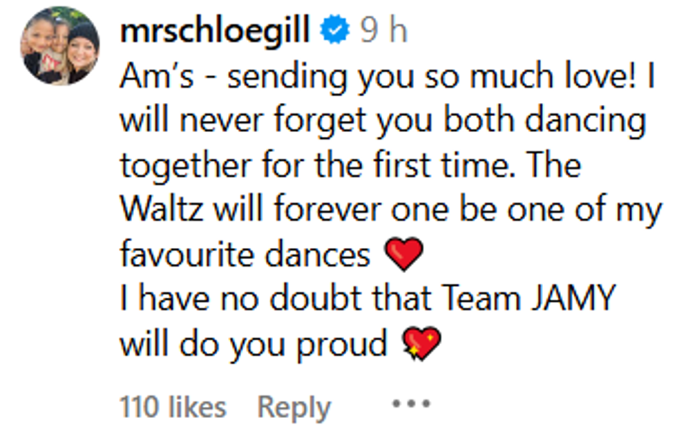 Chloe Gill message to Amy Dowden