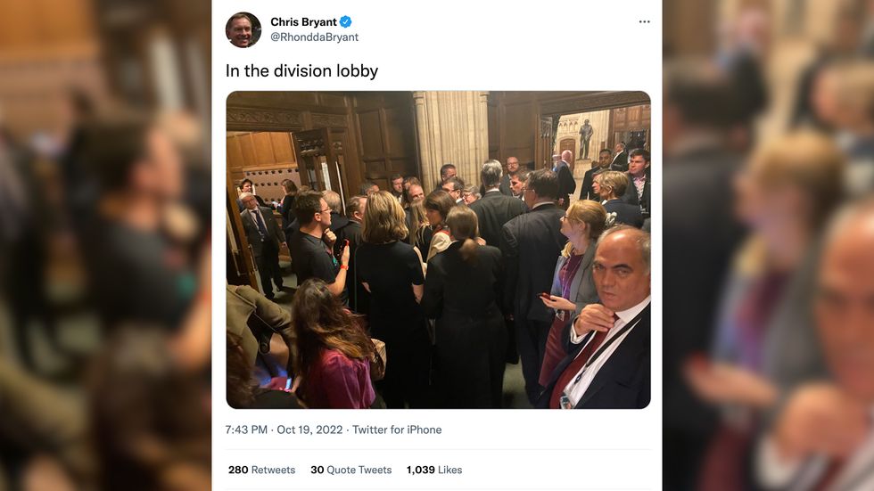 Chris Bryant said: \u201cI would urge you to launch an investigation into the scenes outside the entrance to the no lobby earlier.