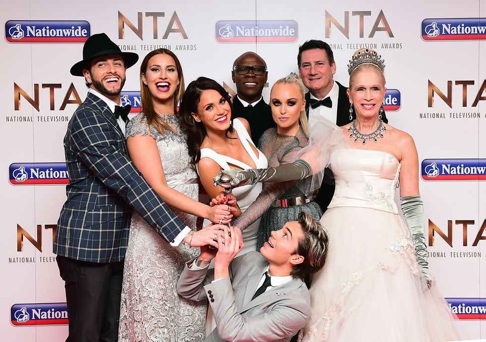 Chris Eubank, Brian Friedman, Fern McCann, Vicky Pattison, Jorgie Porter, Lady Colin Campbell, George Shelley and Tony Hadley from Im a Celebrity get me out of Here with the award for Best Entertainment Programme in the press room at the National Television Awards 2016 held at The O2 Arena in London.