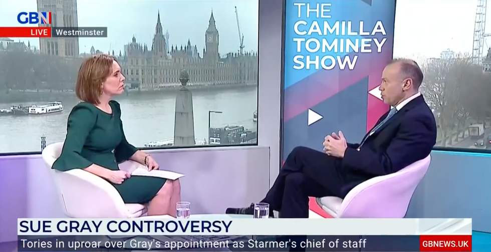 Chris Heaton-Harris and Camilla Tominey in the GB News Westminster studio