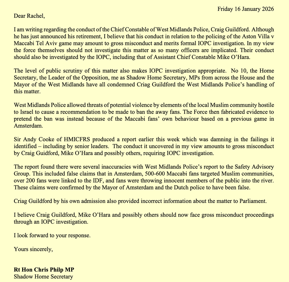 Chris Philp's letter to the IOPC following Craig Guildford's retirement on Friday
