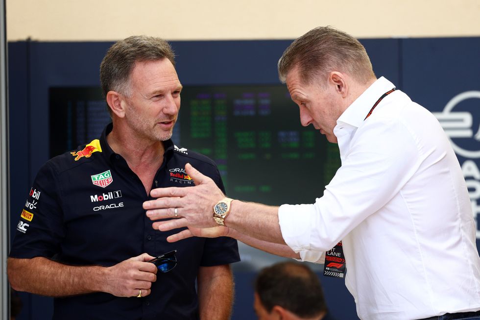 Christian Horner was spotted in an animated chat with Jos Verstappen