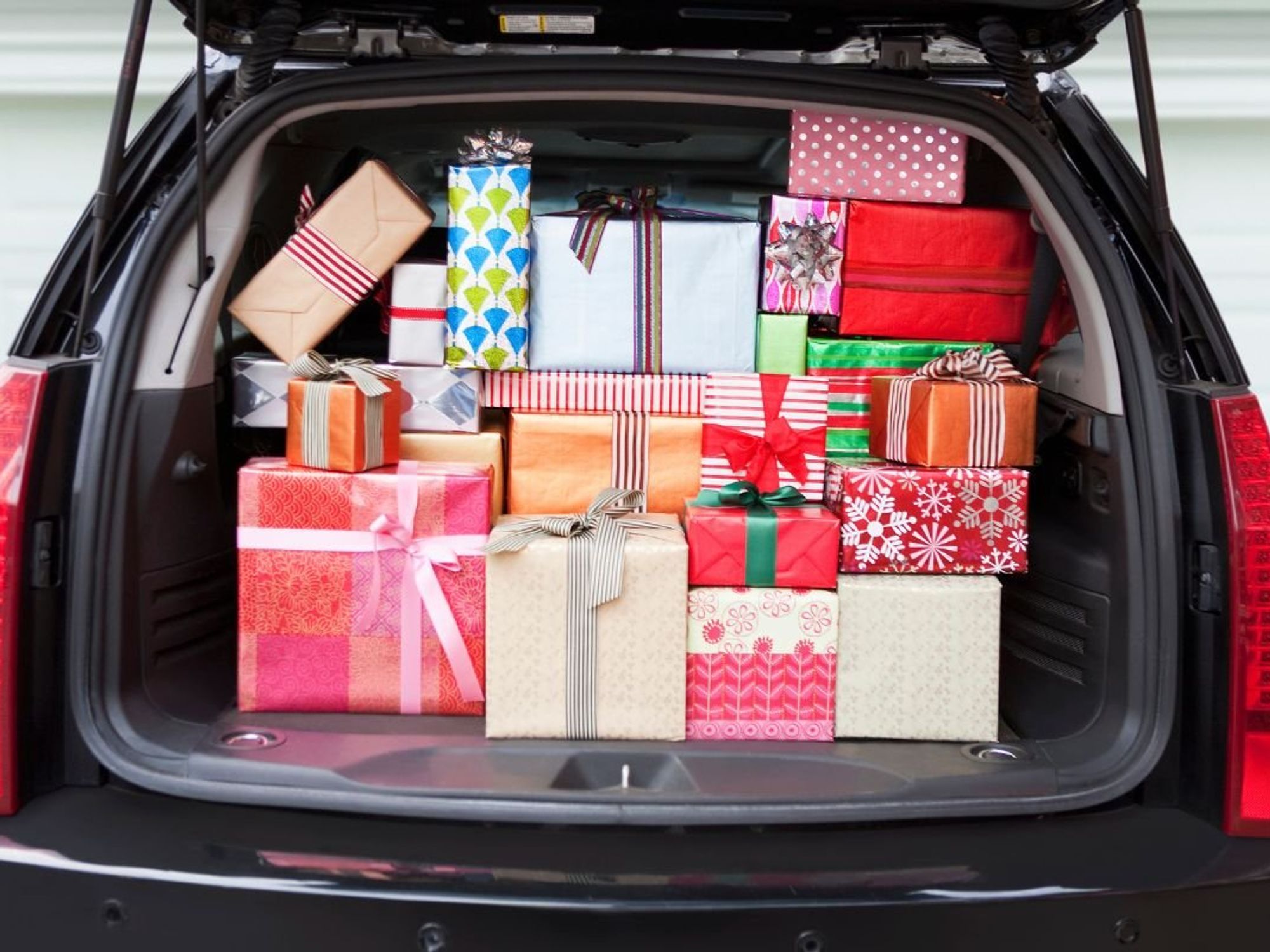 Christmas presents in a car