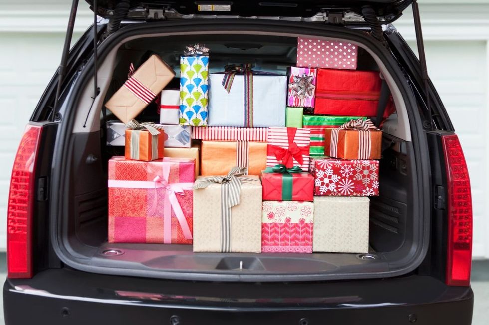 Christmas presents in a car
