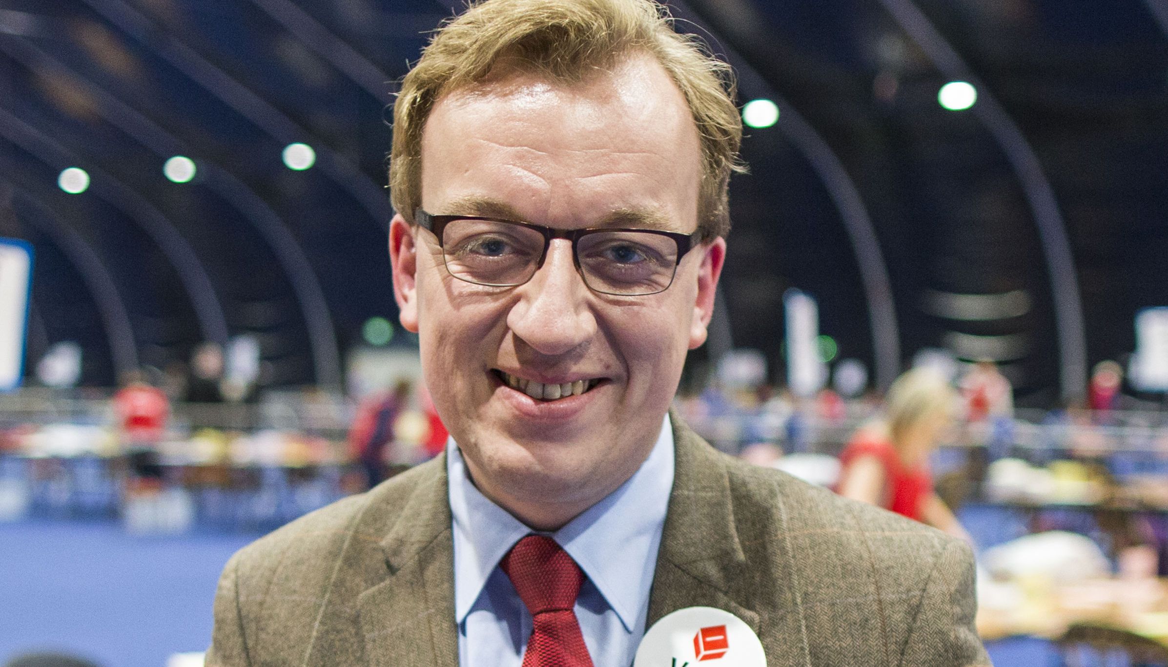 Christopher Stalford, at the Titanic Exhibition Centre, Belfast, for the counting of votes cast in the EU referendum in 2016.