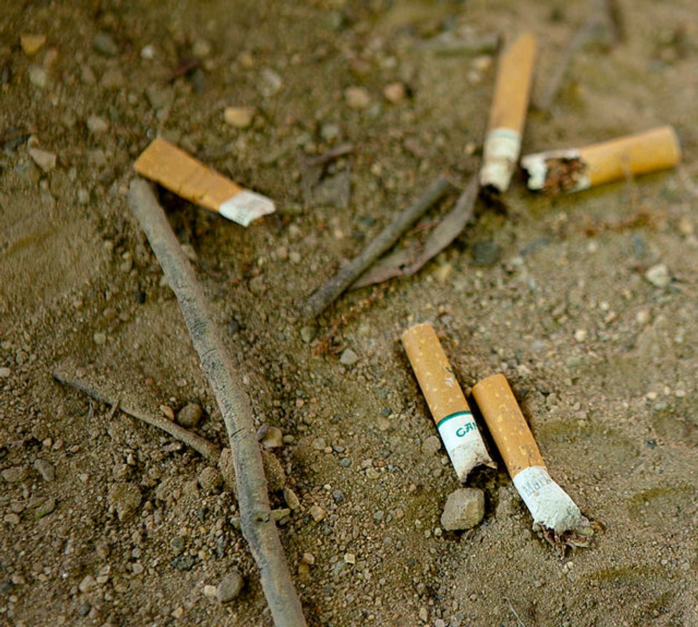 Cigarette butts on the ground