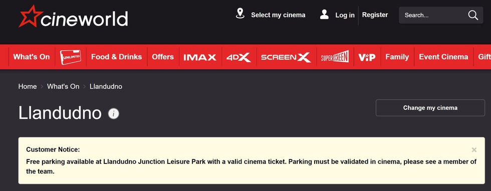 Cineworld website