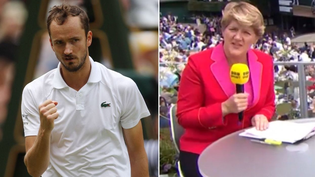 Clare Balding was hit by one of Daniil Medvedev's practice serves