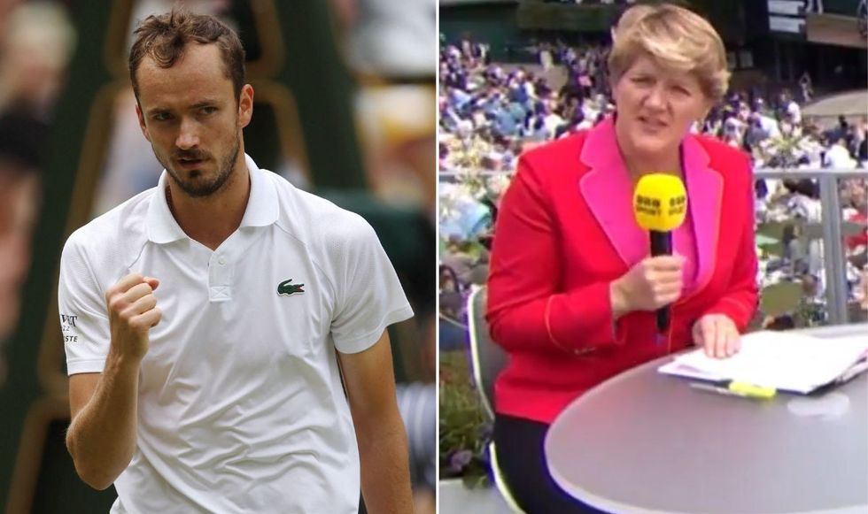 Clare Balding was hit by one of Daniil Medvedev's practice serves