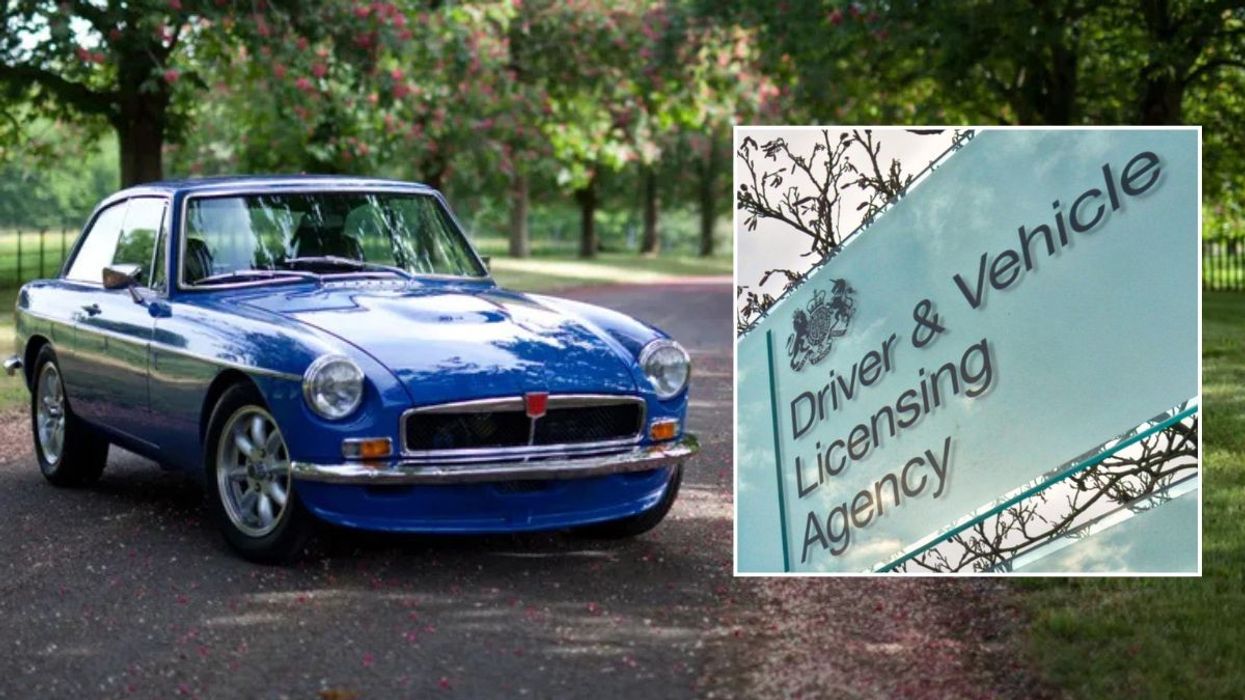 Classic car and a DVLA sign