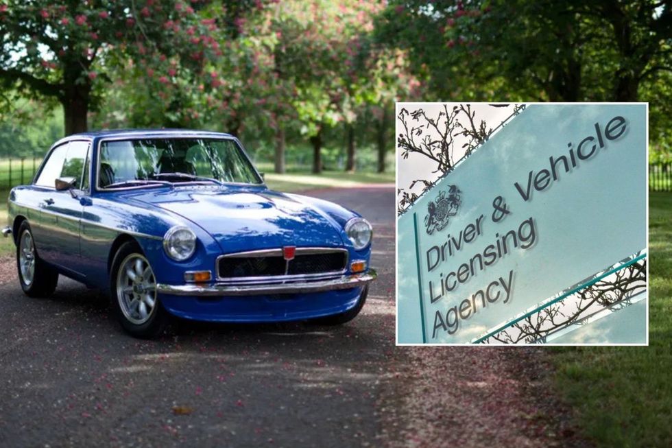 Classic car and a DVLA sign